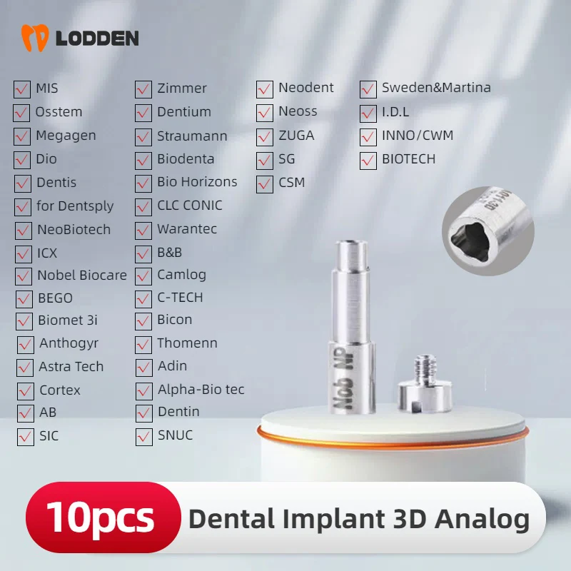 10pcs Dental 3D Analog for Megagen Osstem CAD CAM Accessories Zimmer MIS Nobel Biocare Straumann Custom Titanium Blank