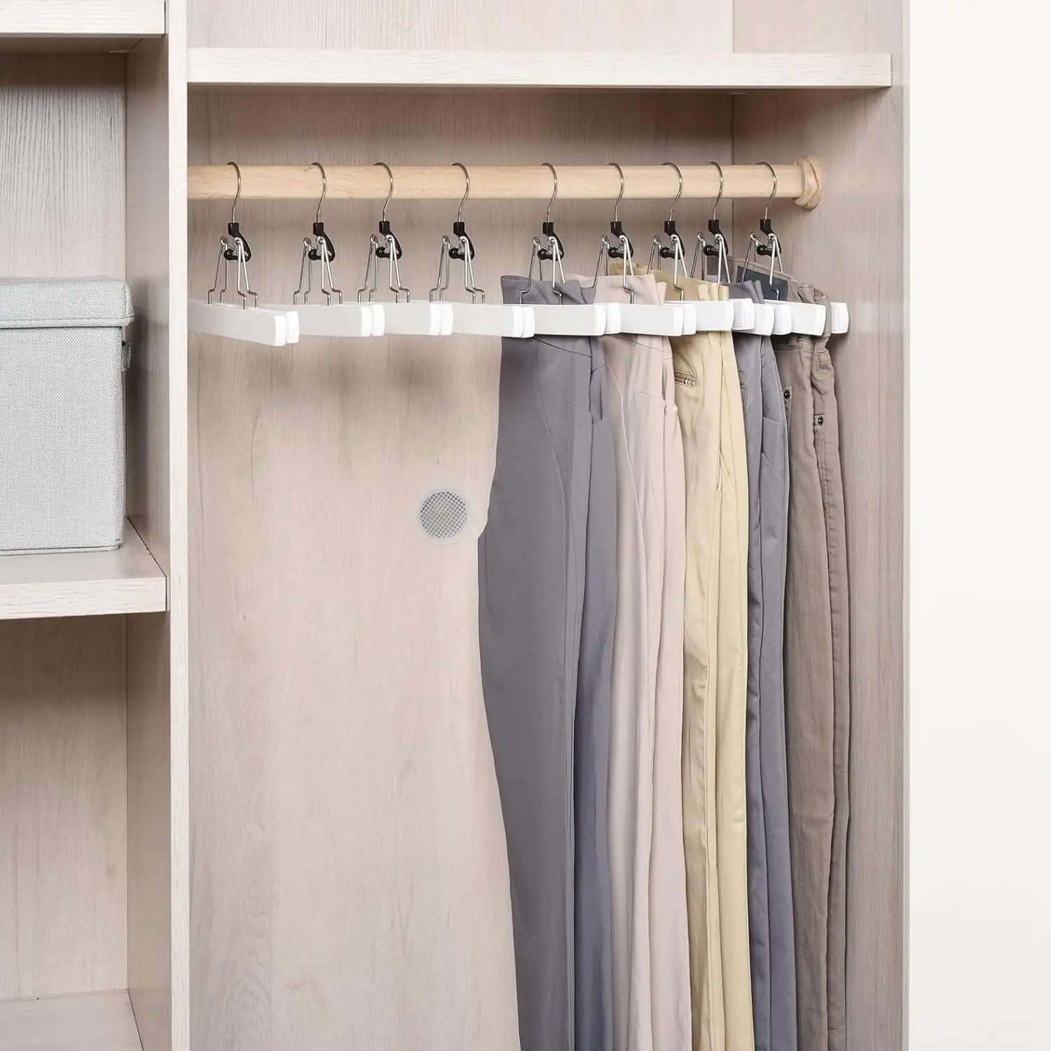 

Hair Want 20Pcs Wooden Pants Hangers Hair Extension Hangers Non Slip Skirt Hanger Clamp with Velvet Padded 360° Swivel HooK