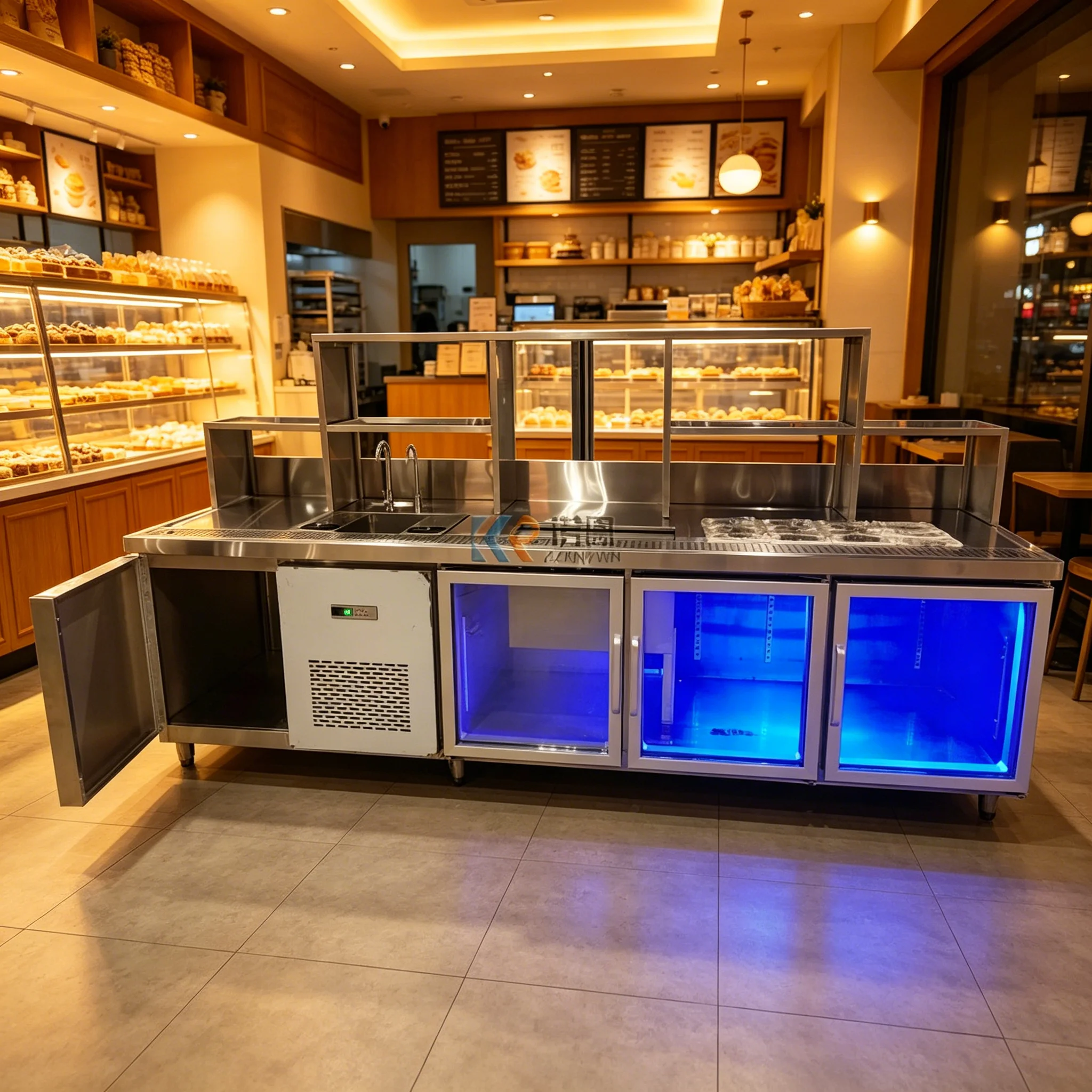 

1.8M Commercial Stainless Steel Milk Tea Shop Counter Boba Shop Working Table With Refrigerator