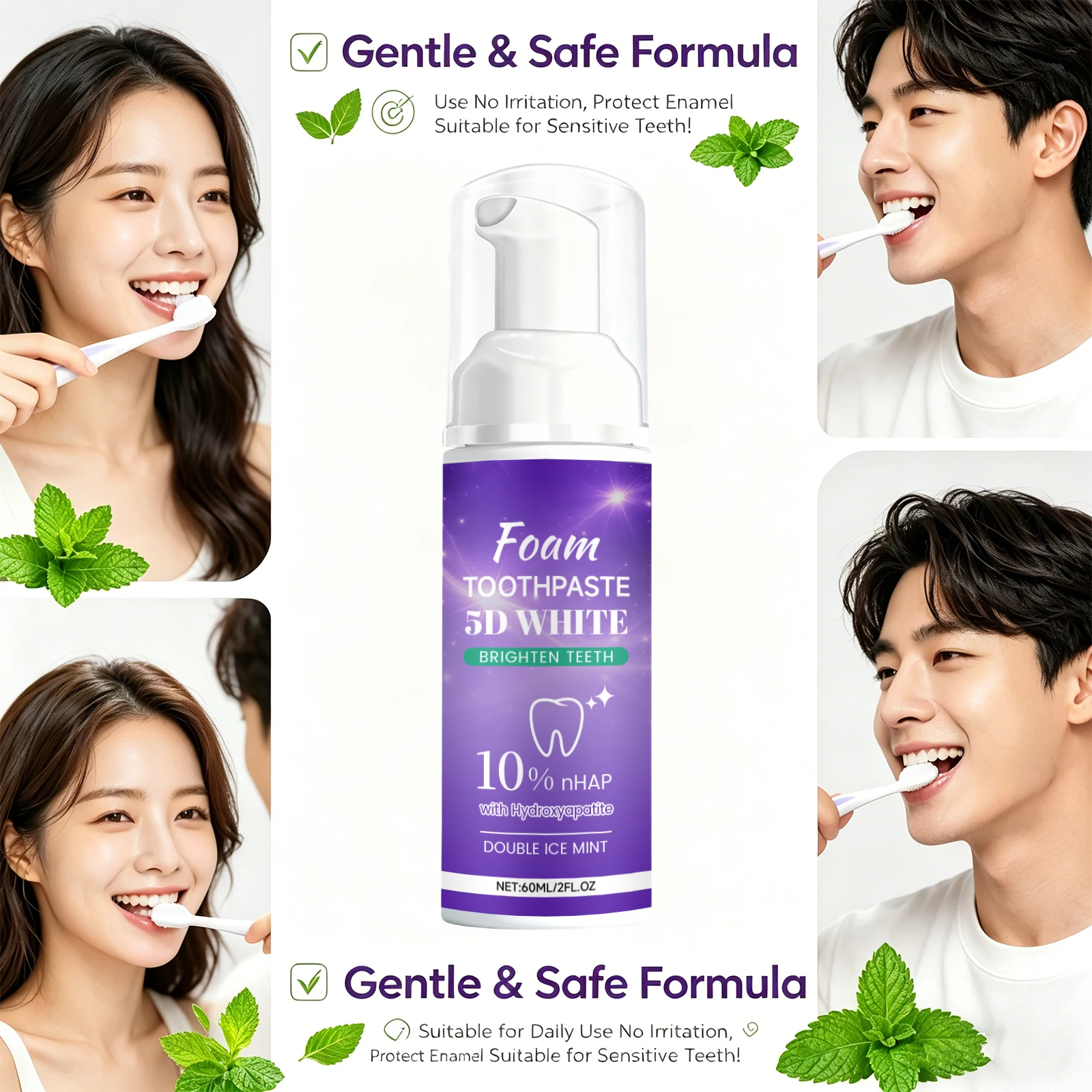 5D White Mousse Toothpaste Teeth Whitening Fresh Breath Removing Yellow Teeth Deep Cleans Teeth Daily Oral Hygiene Care Product