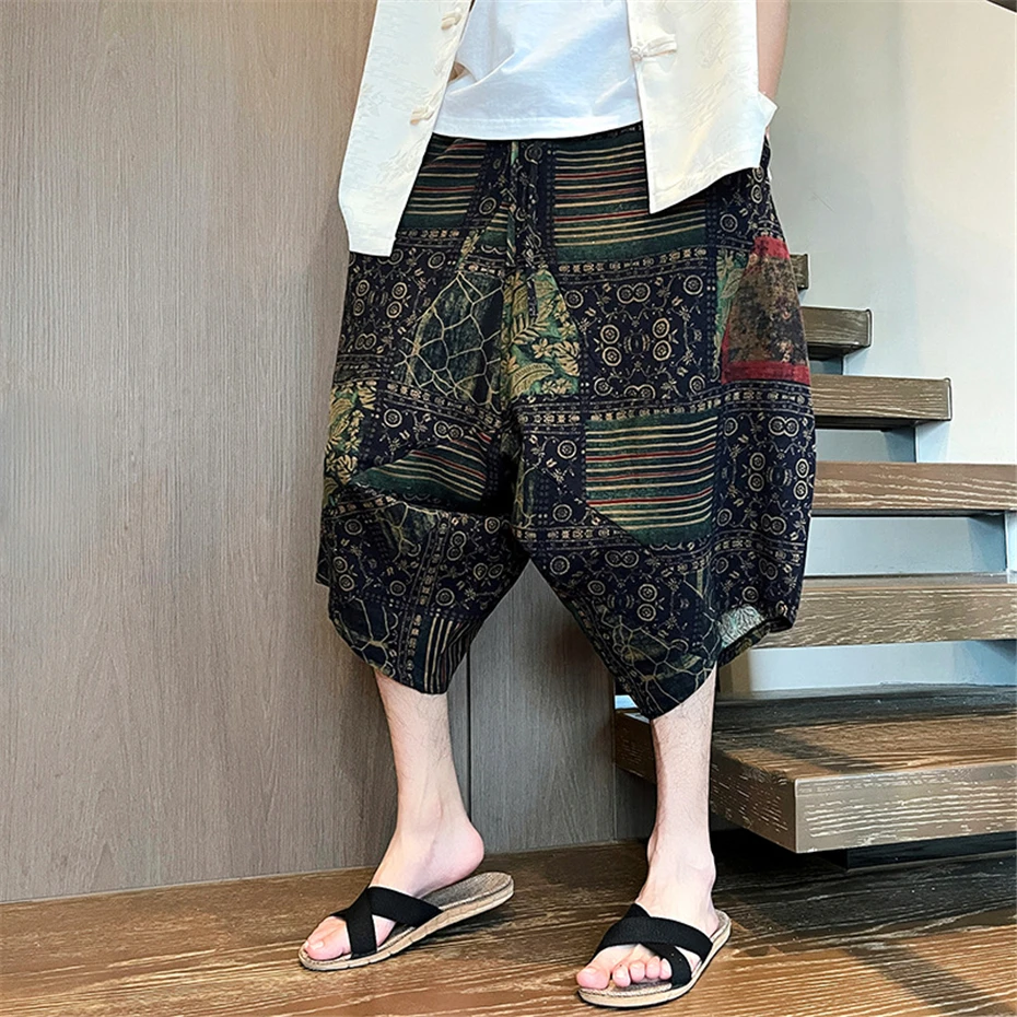 Large Size Harem Shorts Mens Summer Thin Fashion Casual Trousers Men Harajuku Japan Style Baggy Calf Length Pants Male