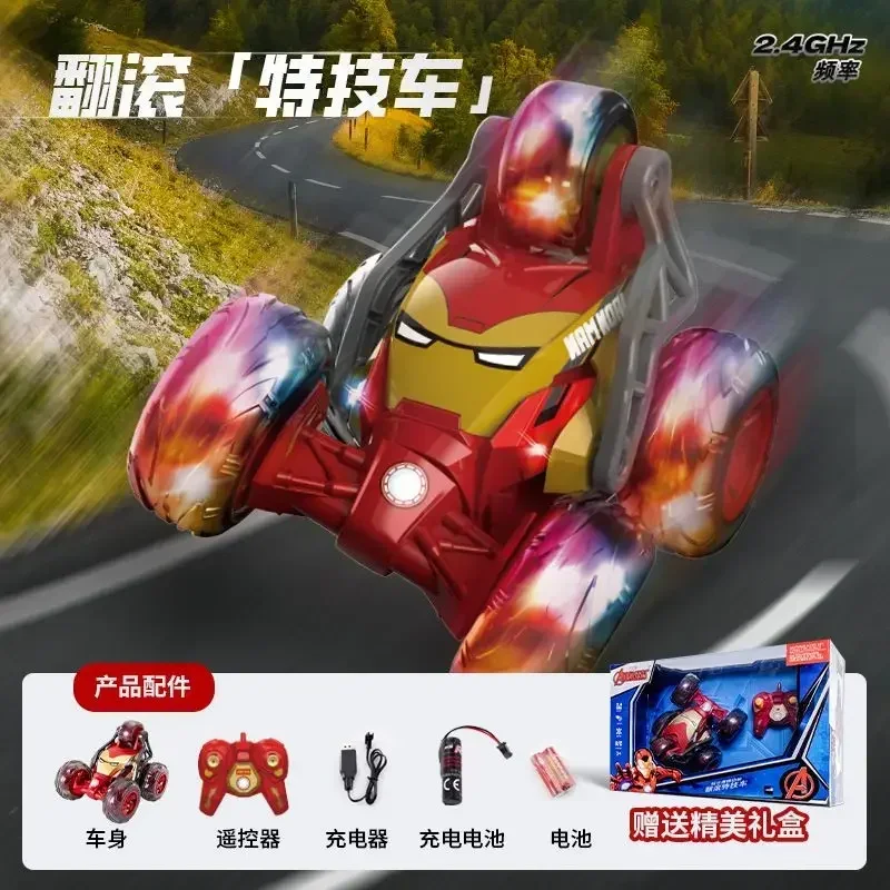 Marvel Spider-Man Iron Man anime figure creative cool and handsome remote control stunt car roll car children's off-road toy car