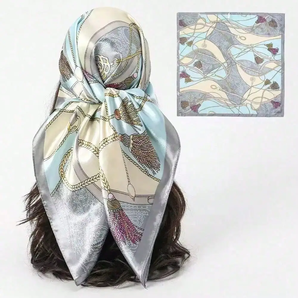 

Women's Fashion Chain & Rope Print 90cm Square Scarf, Stylish Headscarf, High-End Printed Shawl, Versatile Scarf For Spring/Autumn, Suitable For Halloween Costume