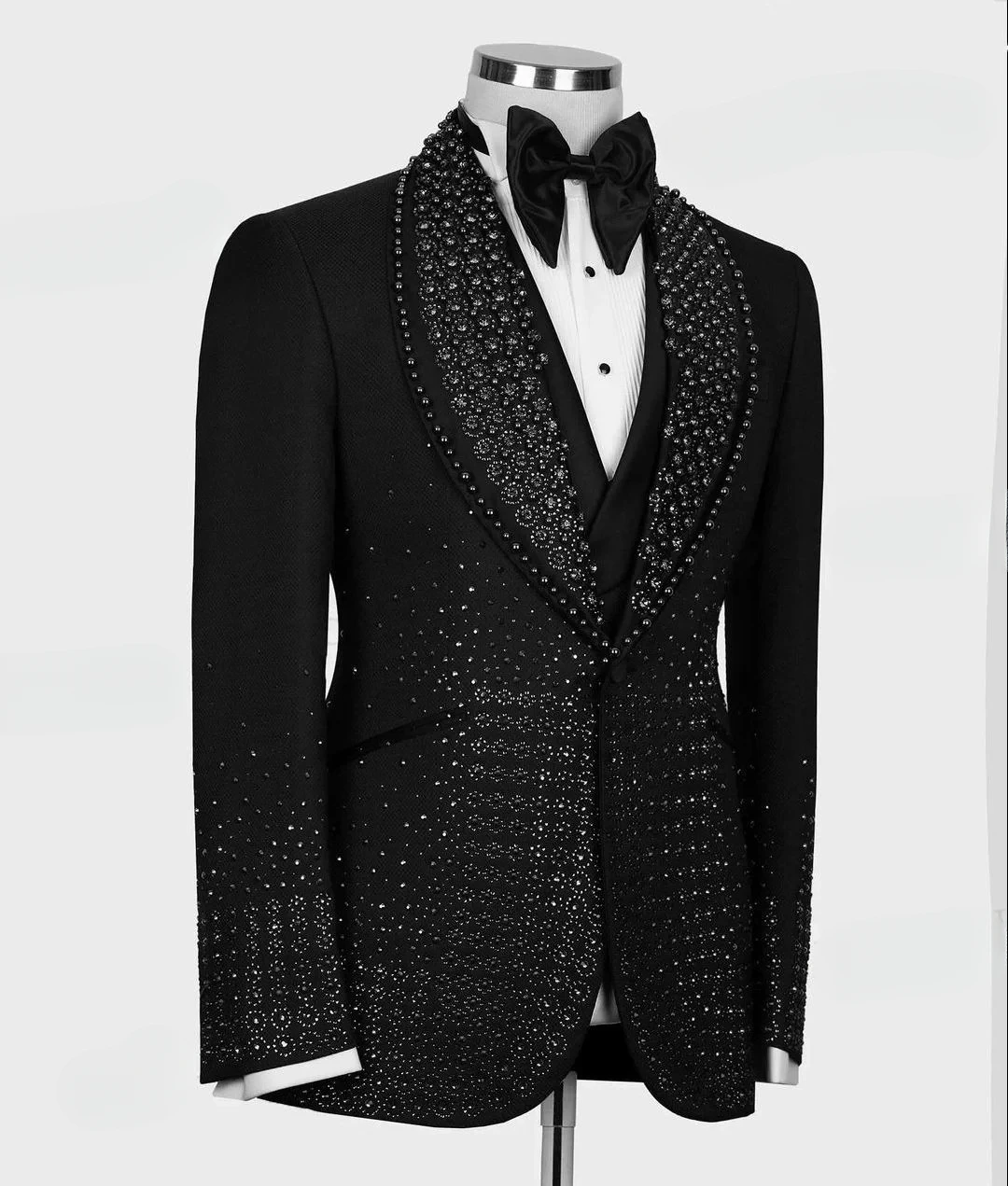 Luxury High Fashion Men Suits 2 Pieces Set One Button Beadings Diamonds Party Slim Fit Tuxedo Wedding Groom Tailored