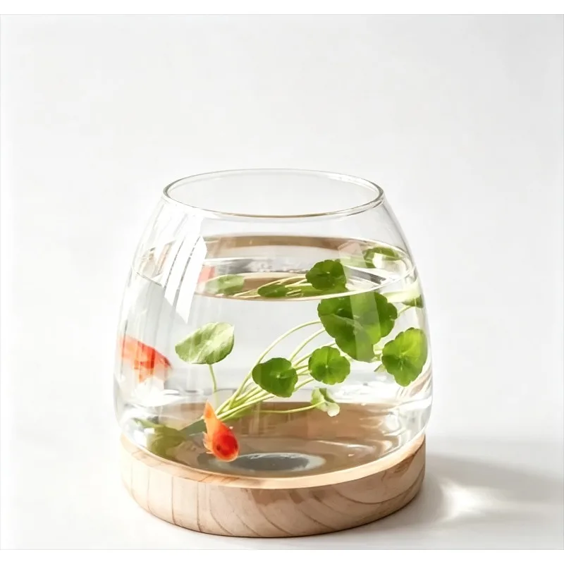 Nordic Minimalist Ins Style Creative Wooden Glass Vase Hydroponic Vessel Dining Table Decoration Desktop Small Fish Tank Display