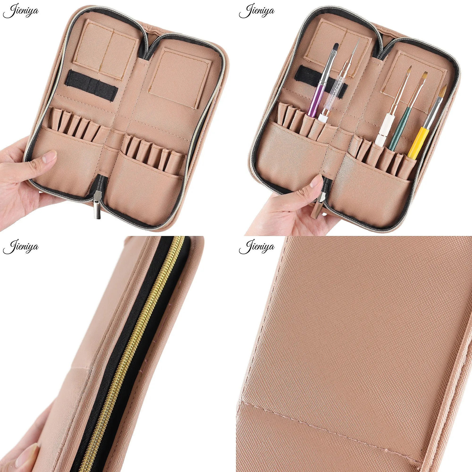 Professional Kolinsky Acrylic Nail Brush Bag 12Pcs Travel Nail Art Kit Zipper Storage