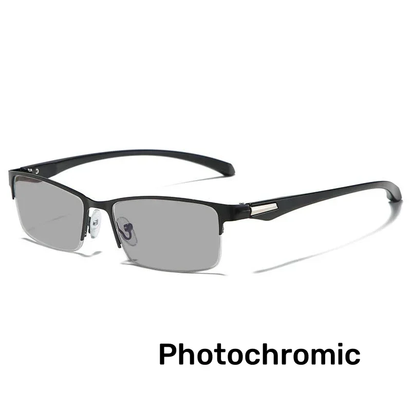 Anti-blau Licht Photochrome Weit Anblick Gläser Business Metall Halb Rahmen Lesebrille Männer High-definition Presbyopie Brille – Detail 8