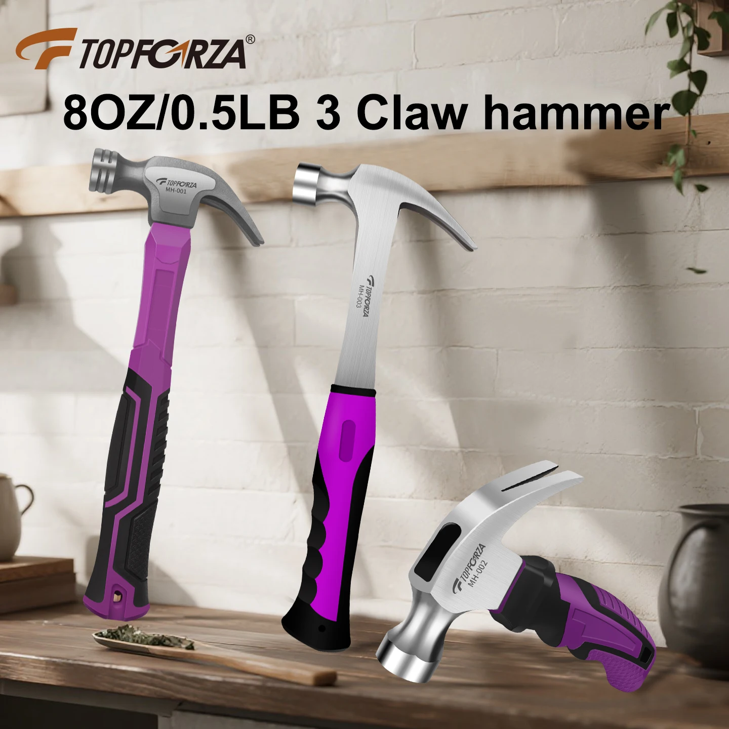 TOPFORZA 8OZ/0.5LB Claw Hammer High Carbon Steel TPR Non-Slip Handle Nail Puller Woodworking Home Repair Tool