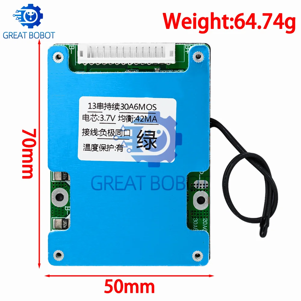 13 Strings 48V 20A 30A Balanced Lithium Battery Protection Board BMS Fit Electric Wheelchair E-Bike Motorcycle