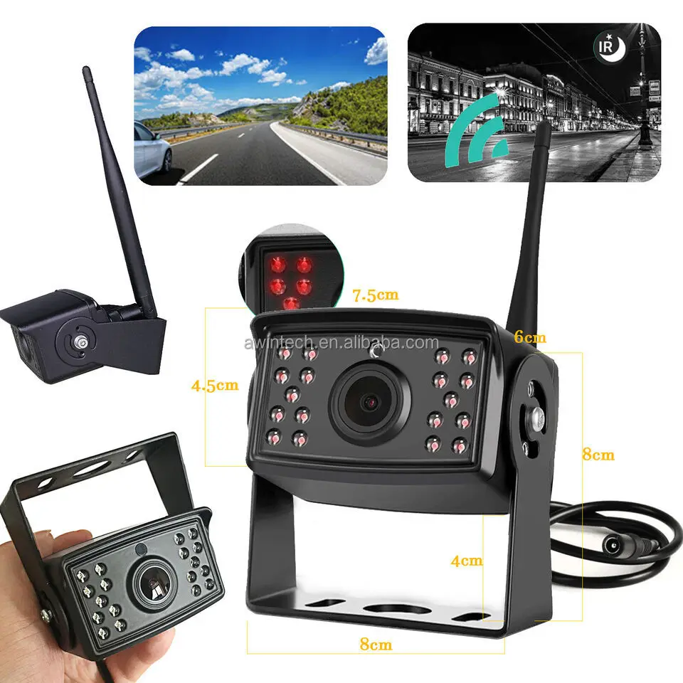 Awintech Wireless 7'' AHD Blind Spot Radar BSD Alarm DVR Recorder IPS Split Screen Truck Monitor With 4 PCS IR Camera For Bus RV
