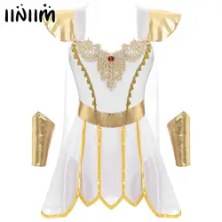 Womens Halloween Ancient Roman Greek Mythology Bodysuit Toga Athena Roman Cosplay Costumes Integrated Cape Petal Skirt Bodysuit