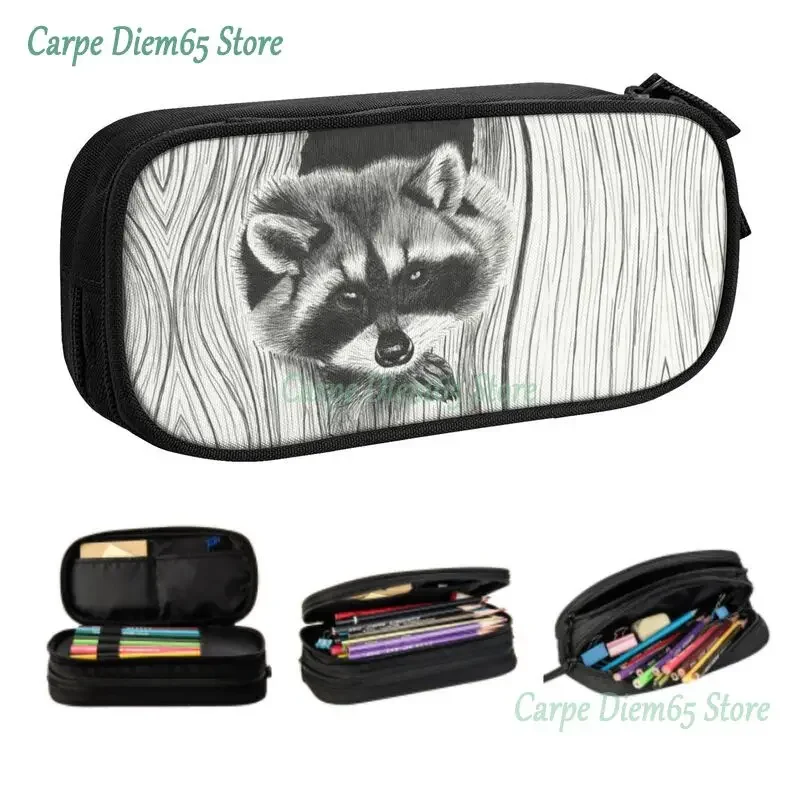 Kawaii Funny The Stealthy Raccoon Pencil Cases for Girls Boys Big Capacity Trash Panda Racoon Pencil Box Stationery