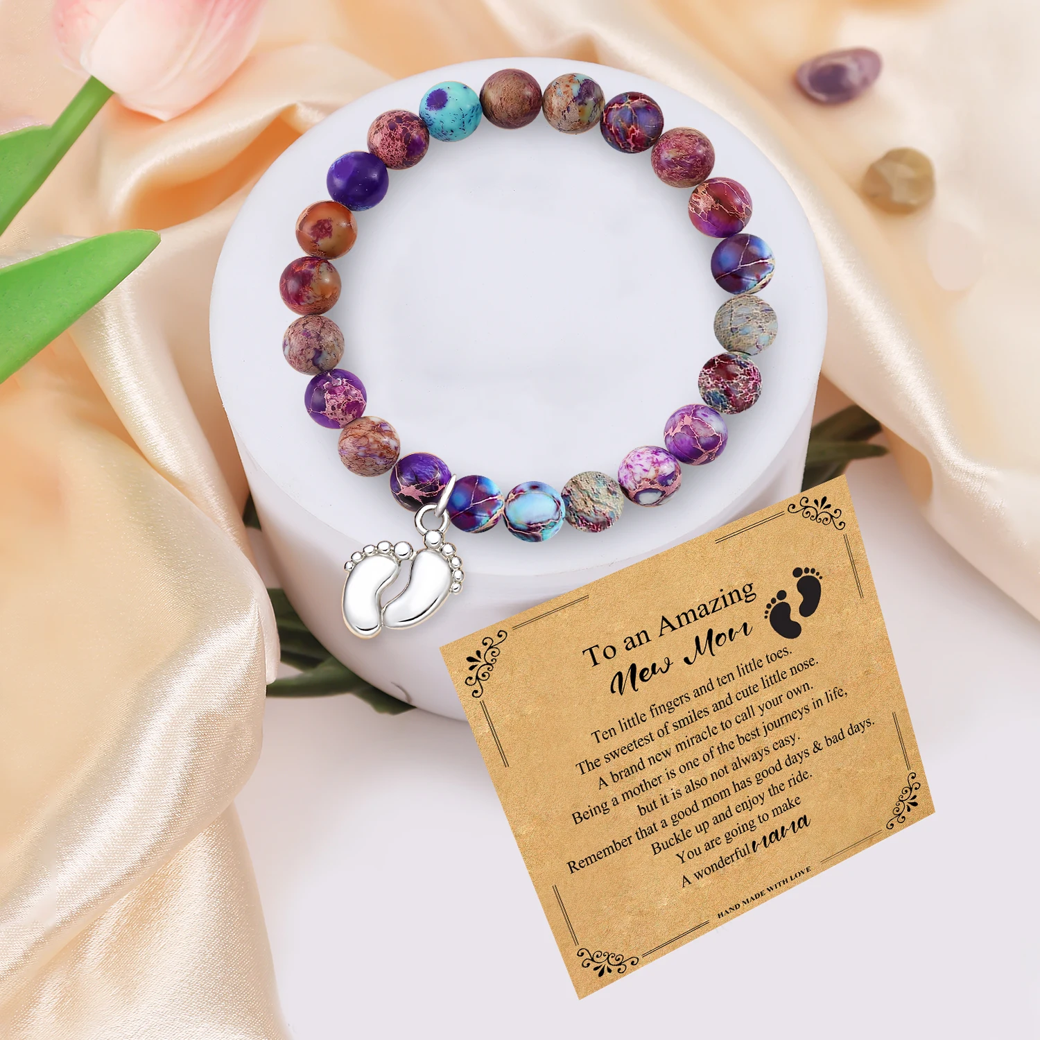 1PC Elegant Little Feet Bracelet with Blessing Card, Christmas Ideal Gift for New Mom, Pregnancy Celebration Meaningful Keepsake