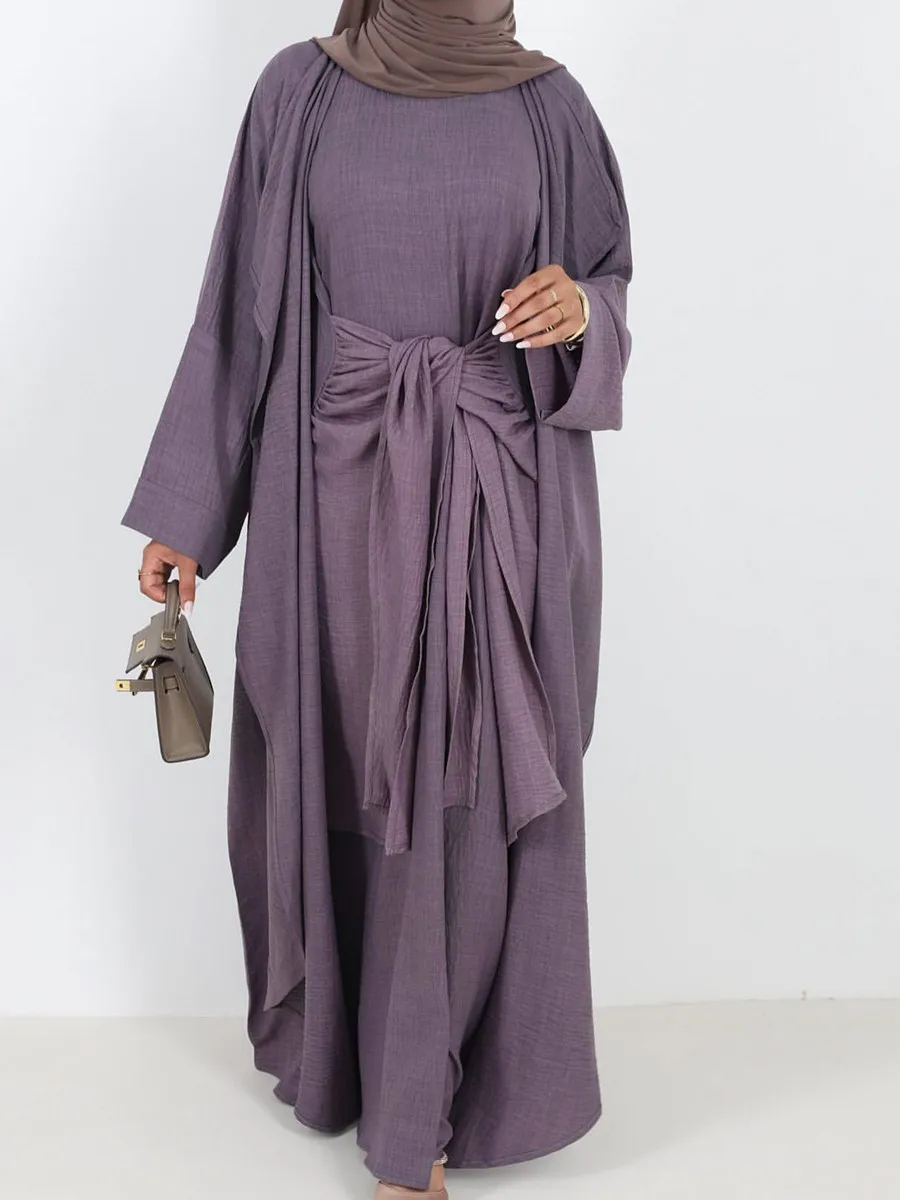 Abaya-Robe musulmane arabe dubaï pour femmes, cardigan de ramadan, olympiques kimono femme musulmane, ensemble de vêtements deux pièces