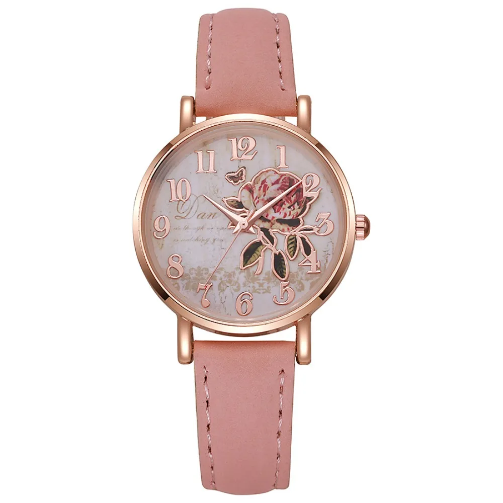 Boho Style Wrist Watches Multicolor Rainbow Color Quartz Watch Adjustable Strap Floral Dial Floral Wristwatch Women Girls