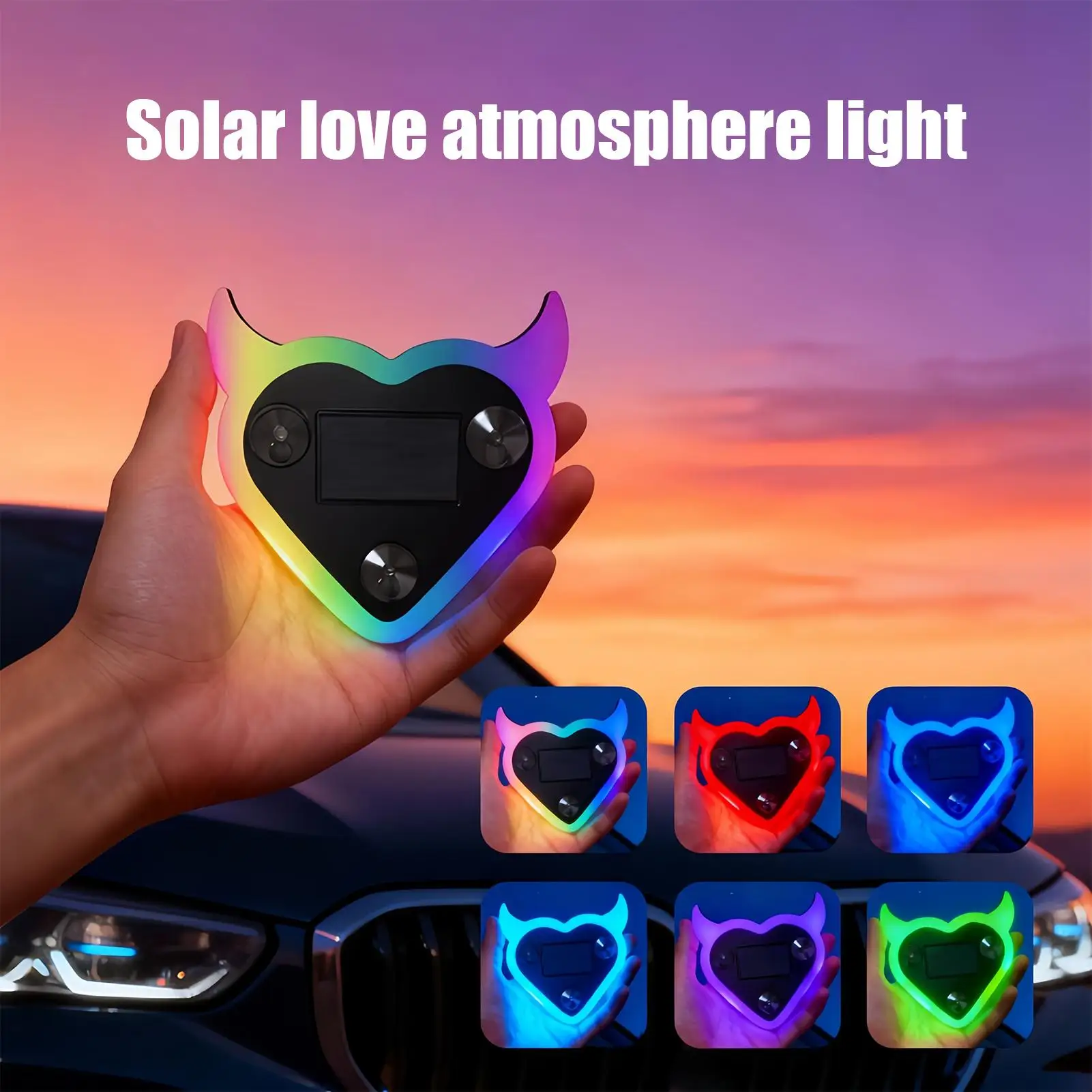 Solar & USB-C Car LED Ambient Light - Heart Shape Neon Decor for SUV, Truck, Sedan, RV, Minivan - Mood Lighting for Vehicle