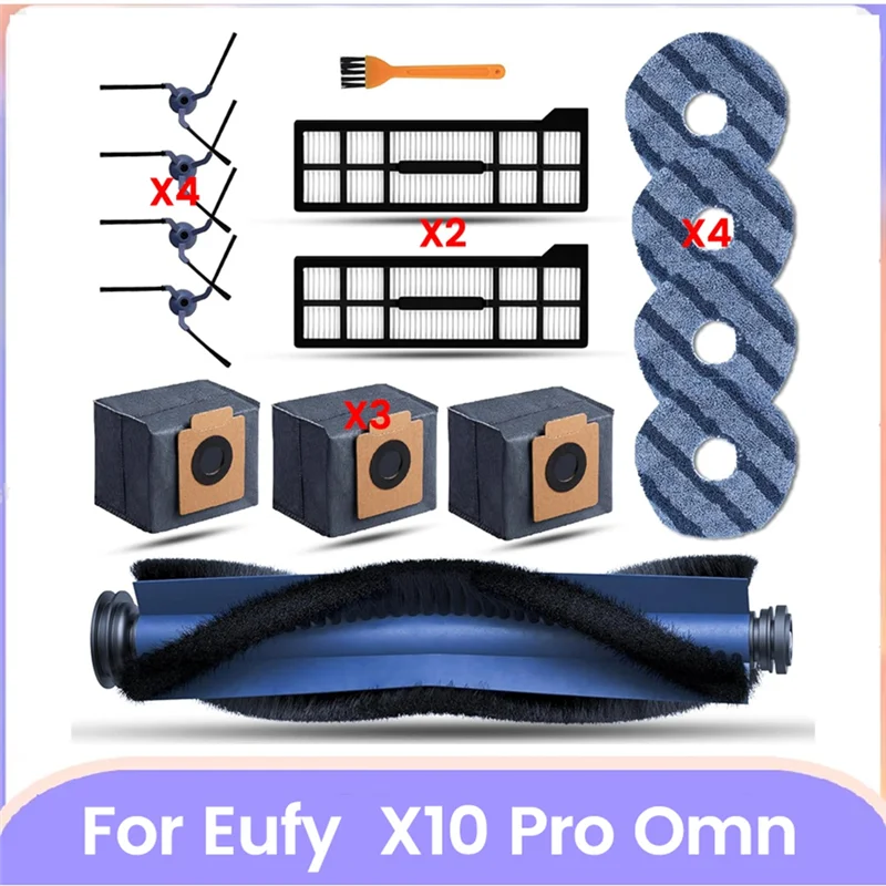 B99A-15PCS Replacement Accessories For Eufy X10 Pro Omni Vacuum Cleaner Accessory Roller Side Brush Filter Mop Pads Dust Bags