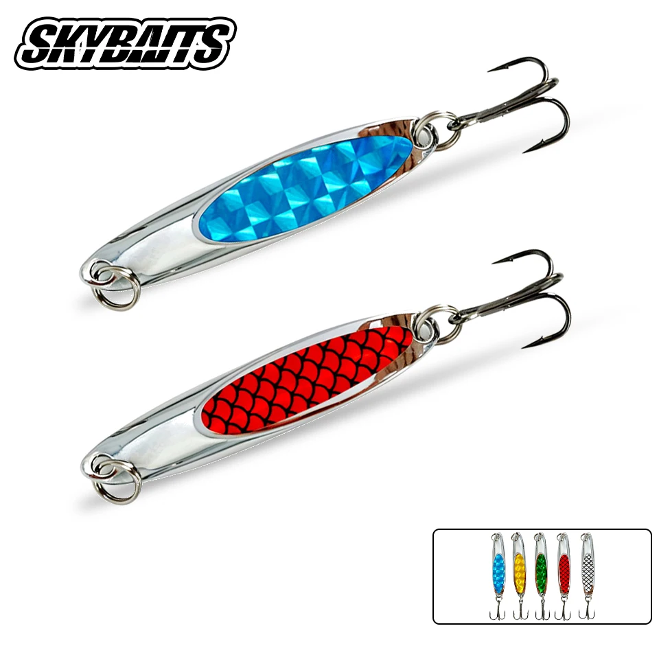 SKYBAITS 1Pcs/5Pcs 7cm 21g Silver Plated Metal Spoon Lure Holographic Laser Lure Sticker Artificial Fish Scale Skin Hard Bait
