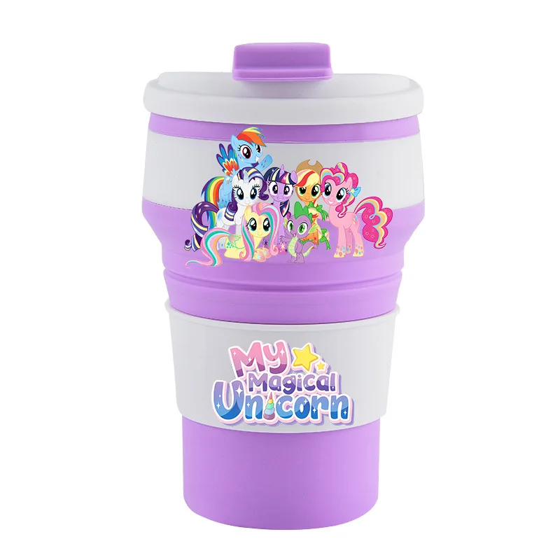 Пищевая силиконовая складная чашка My Little Ponys с крышкой, портативные чашки для воды в стиле аниме, уличная бутылка для воды для путешествий, кемпинга, Kawaii