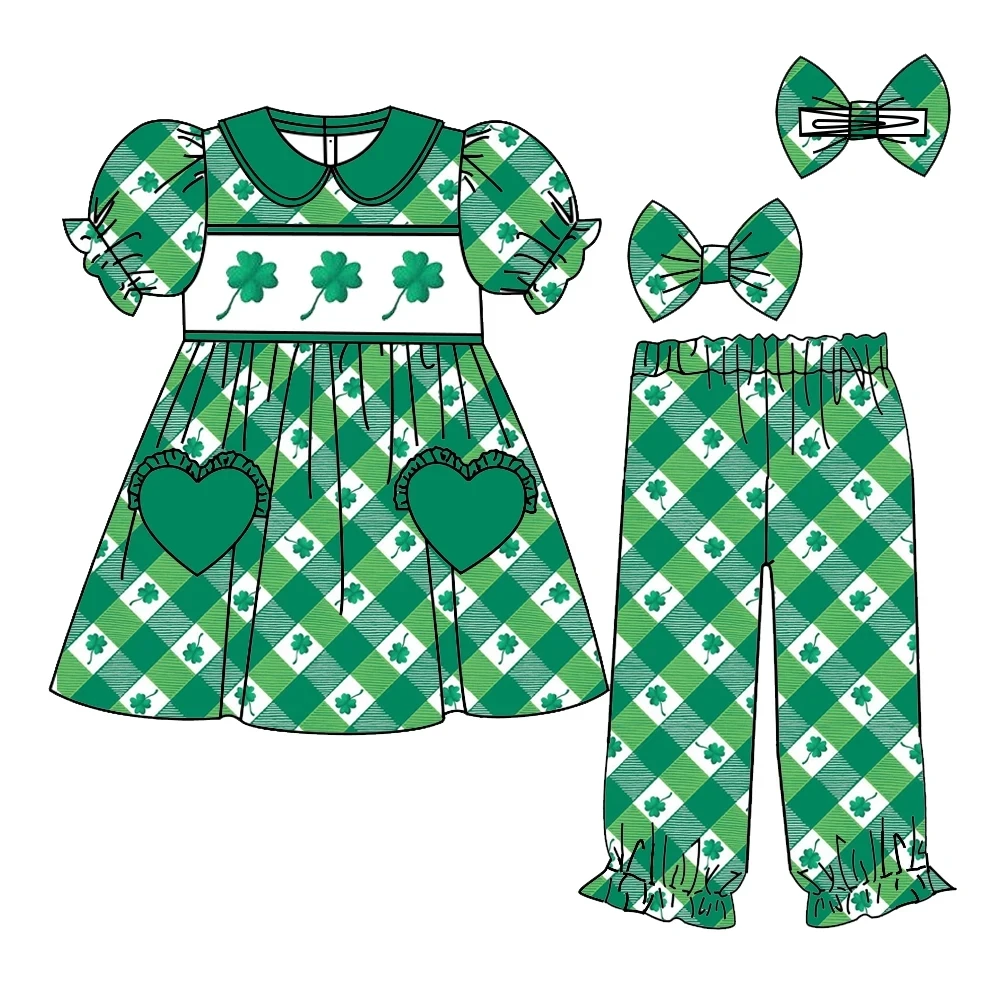 Hot selling St Patrick’s Day  Boys And Girls Green Printed Short Sleeve Tops Boutique Set Retail And Wholesale