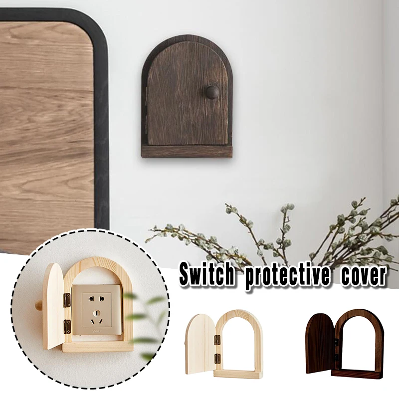 1PC Electrical Outlet Cover Plates No Drilling Cover For Wall Panels Fairy Door Design Solid Wood Protective Cover Button Decor