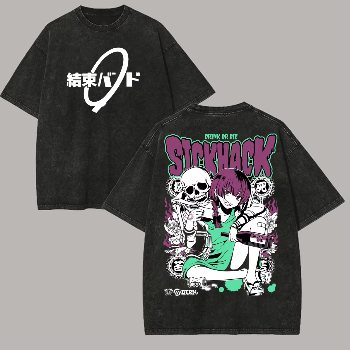 Hot Sale Hiroi Kikuri Bocchi The Rock Graphic Print T-shirt Men Women Retro Washed O-neck Cotton Loose Oversized Summer New Tee