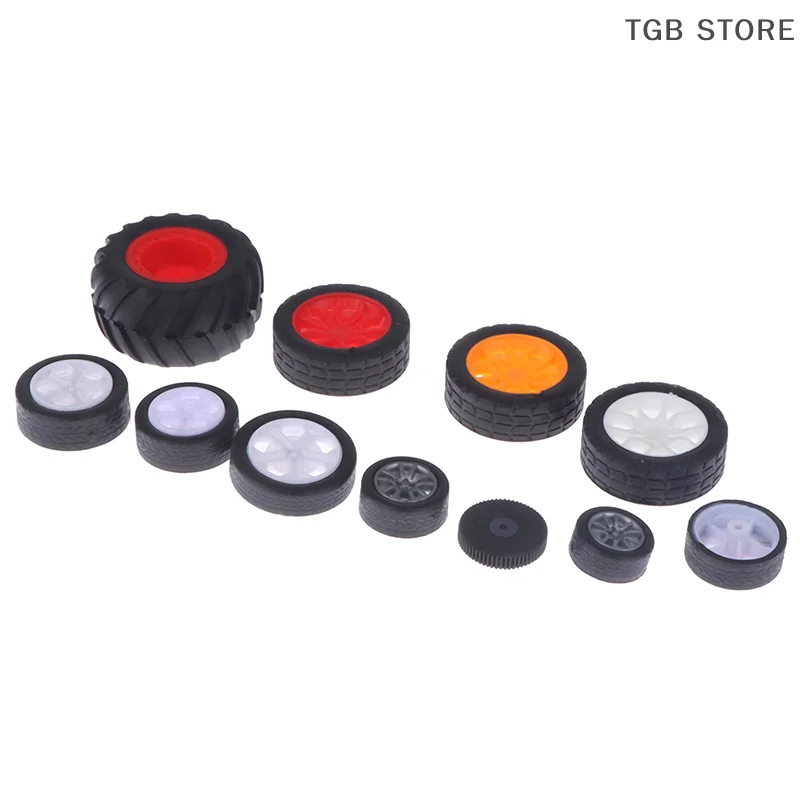 10PCS PC Toy Wheel Rubber Rim Tyres DIY Mini Technology 4WD Colorful Tires Hole Dia 2mm 2.5mm 3mm For RC Model Cars Toycars Part