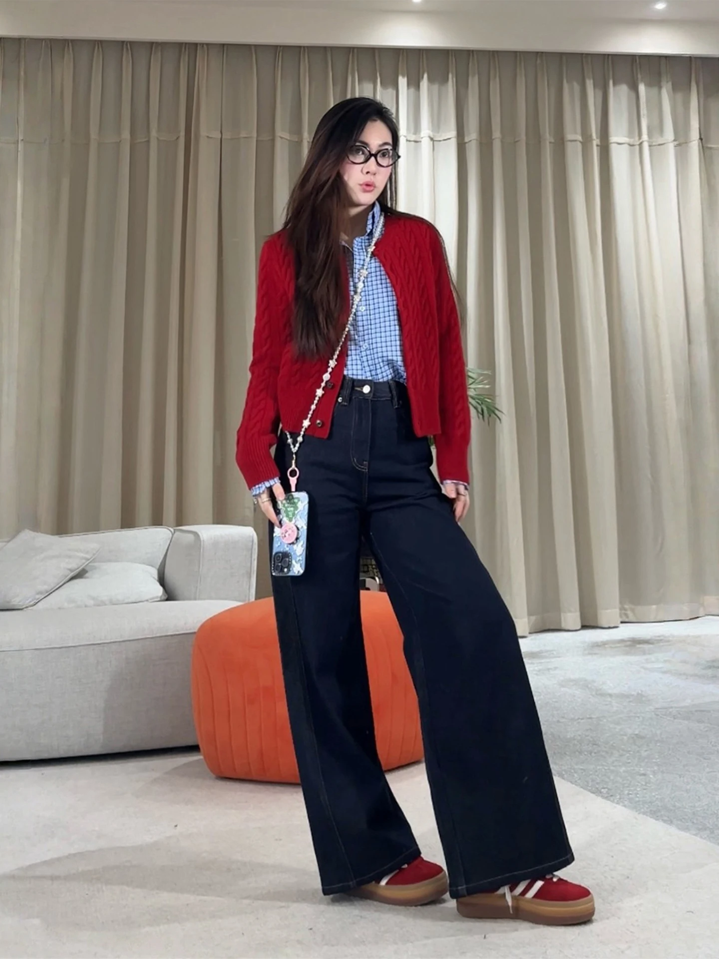 

Женские длинные широкие джинсы Thiened Fce, новые весенние модели, теплые, на тонкой флисовой подкладке, с высокой талией, на молнии, из смесового хлопка