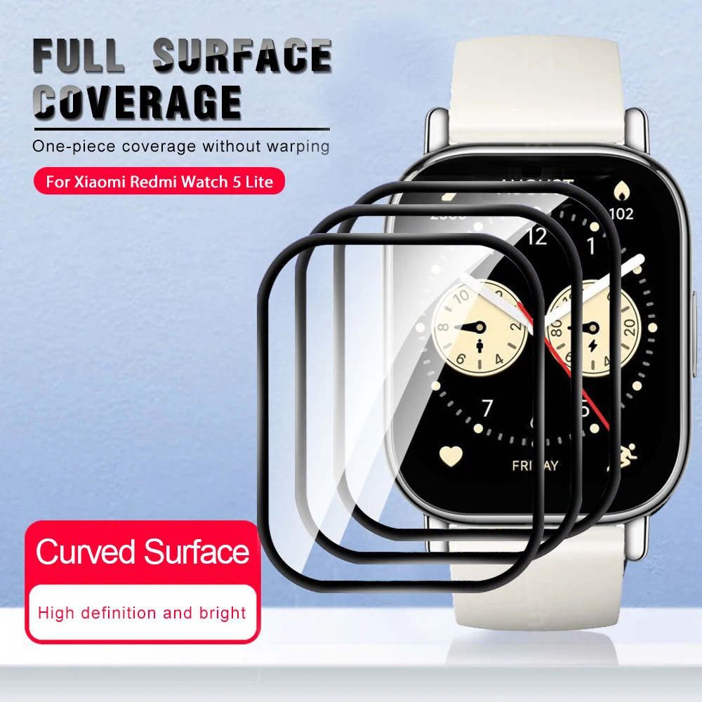 1-3pcs 9D Curved Surface Protective Film For Xiaomi Redmi Watch 5 Lite 5Lite 5 Active Watch4 3 2Lite Screen Protector Watch5Lite