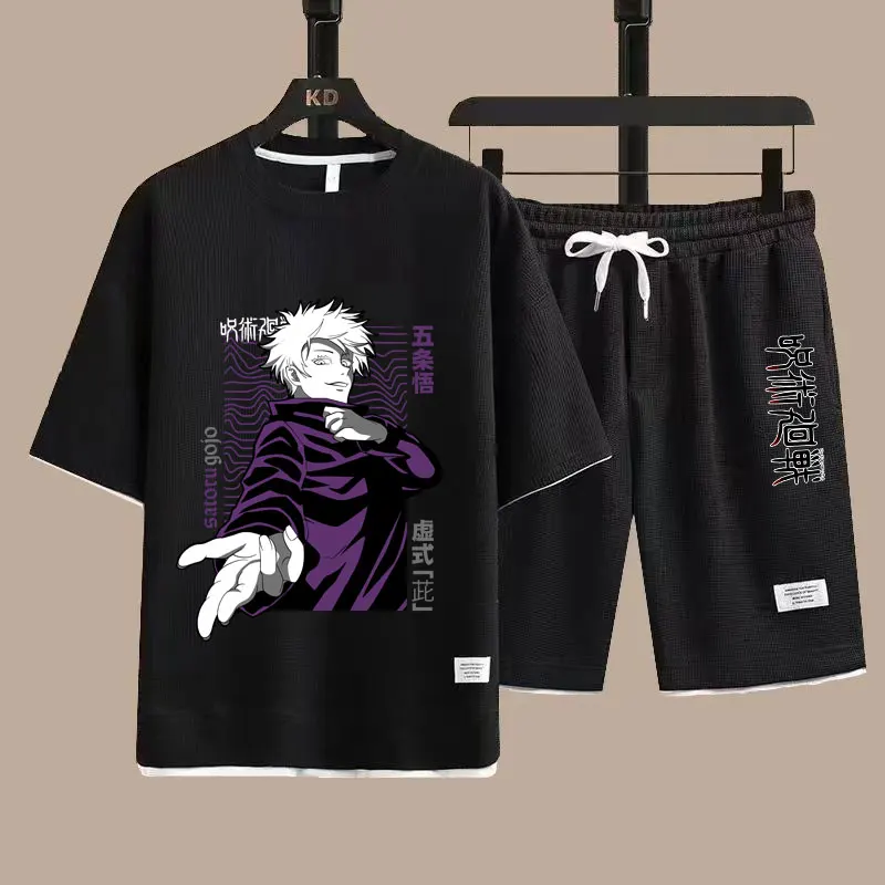 Jujutsu Kaisen ชุดเสื้อยืดกางเกงขาสั้นสำหรับผู้ชาย, ชายแฟชั่นใหม่สำหรับฤดูร้อน2024ชุดเสื้อผ้าสำหรับผู้ชายลายการ์ตูนอนิเมะญี่ปุ่น