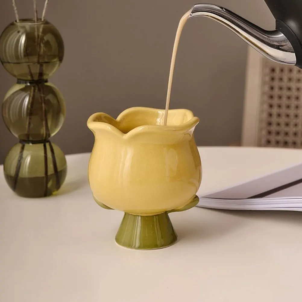 

Multi-Function Ceramic Mug Tulip Shape Decorative Cup Coffee Tea Milk Household Breakfast Heat-Resistant Cup Ceramic Mug