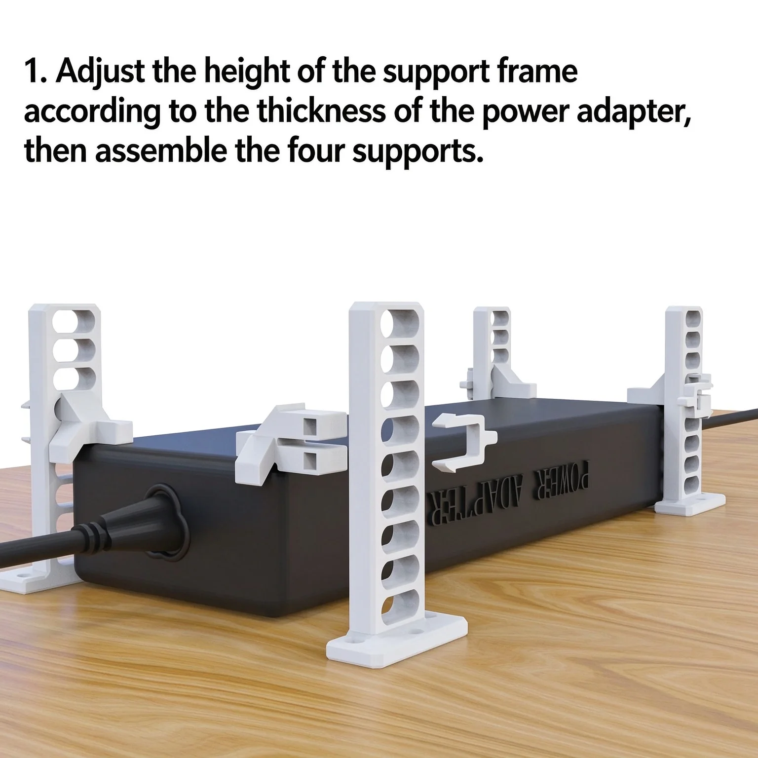 Under‑Desk Adjustable Power Adapter Holder Desk Bottom Storage Mount for Router & Power Supply Fits 2‑6.4cm Thick Devices