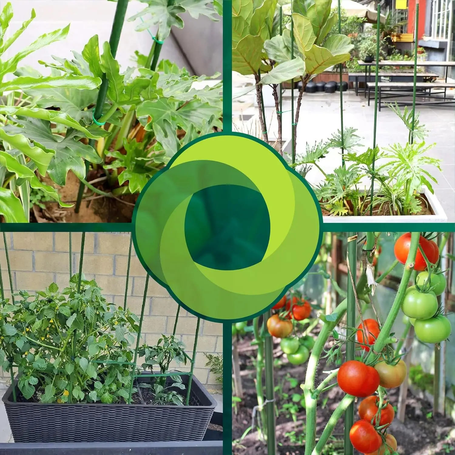 Pack of 12/24/36/48 laminated steel stakes for plants with ø 0.80/ø1.10/ø1.60 cm, ideal for garden care. Sticks for the care of plants and trees (green color)