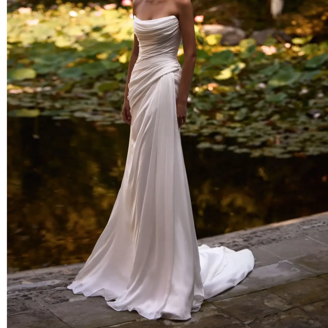 Impressionante sem alças até o chão medida elegante vestido de casamento sereia para mulheres personalizado 2025