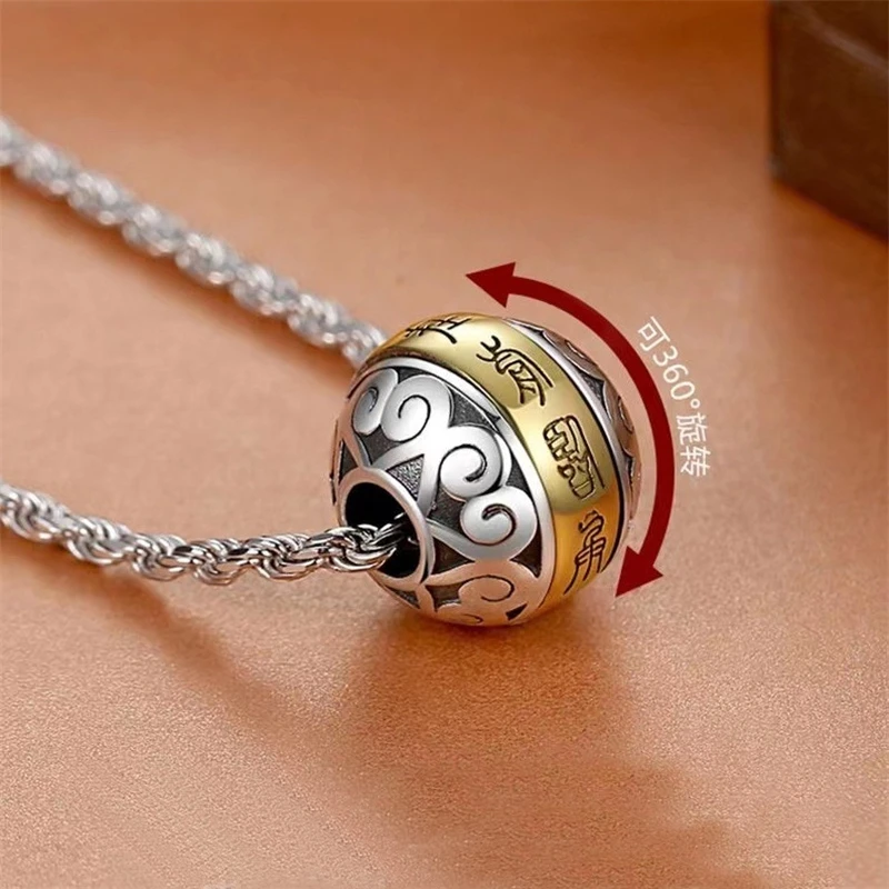 Retro Buddha Sutras Transport Bead Pendant Necklace For Men Women Jewelry Vintage Gold Silver Collision Necklace Male Amulet