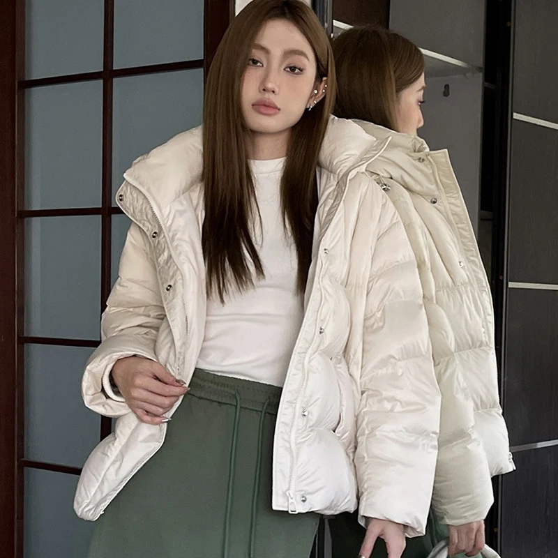 2026 novas mulheres jaqueta casual sobre o tamanho outono inverno outwear com capuz quente pato branco para baixo casaco macio