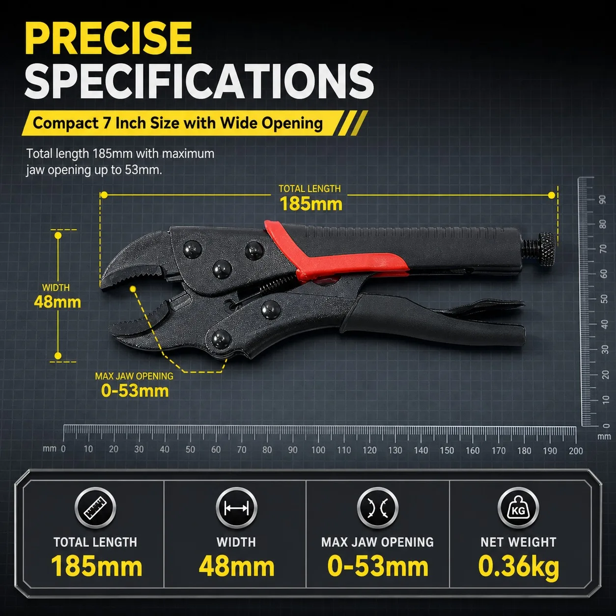 Black Locking Pliers with Red Handle, Adjustable Curved Jaw, Non-Slip Grip, Heavy Duty Hand Tool for Metal Working, Repairing