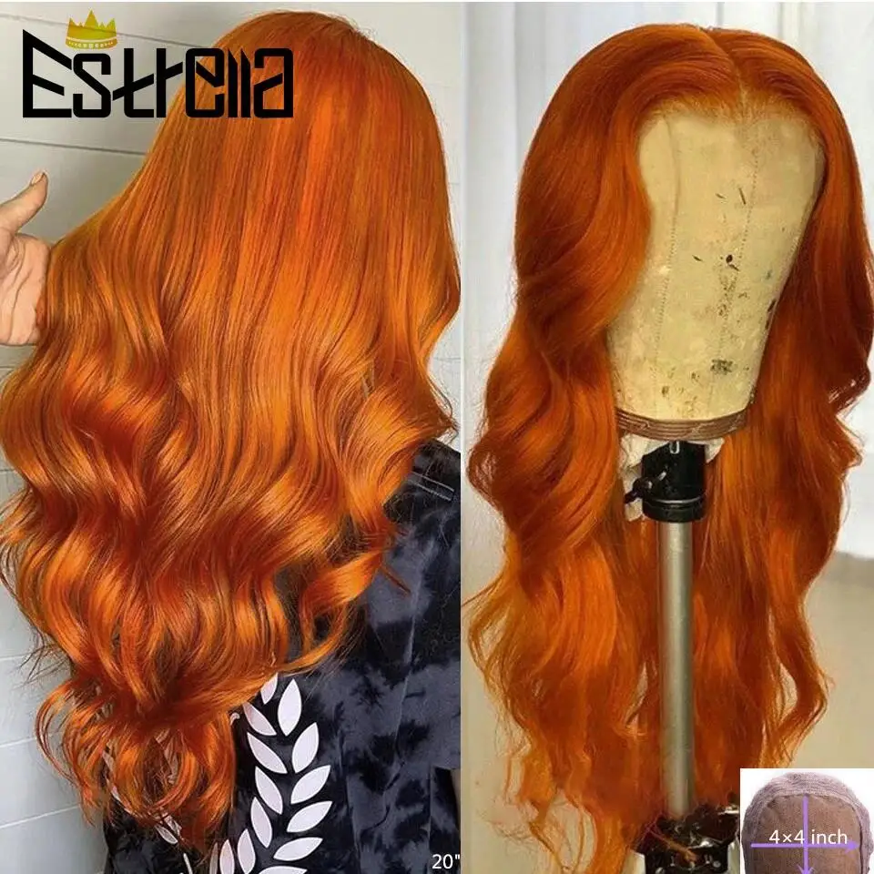 Body Wave Orange Lace Wig Peruvian 13x4 Lace Front Human Hair Wigs with Baby Hair Remy Orange Ginger Human Hair Wigs Pre Plucked