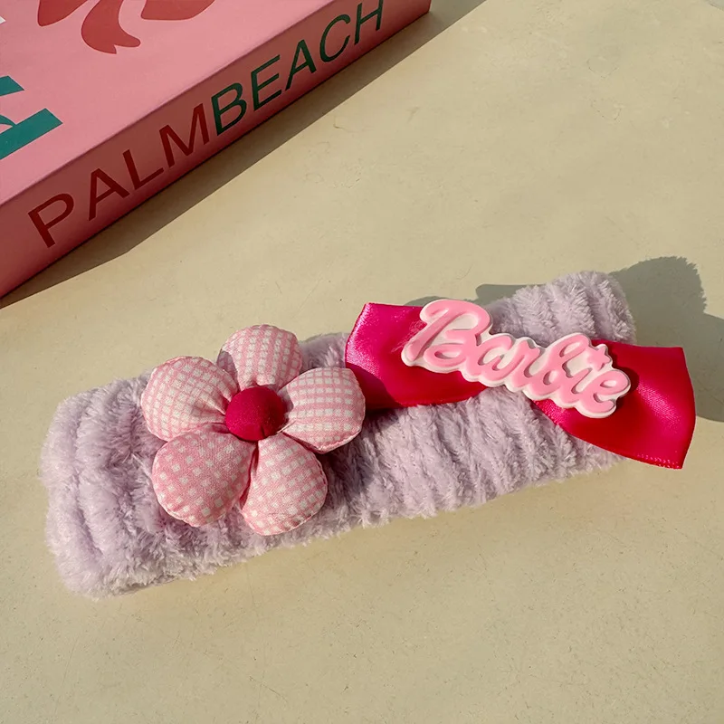 New Miniso Barbie Hair Bands 2024 Headbands Wash Headwear Kawaii Cartoon Wash Face Makeup Hair Bands Girl Hair Accessory