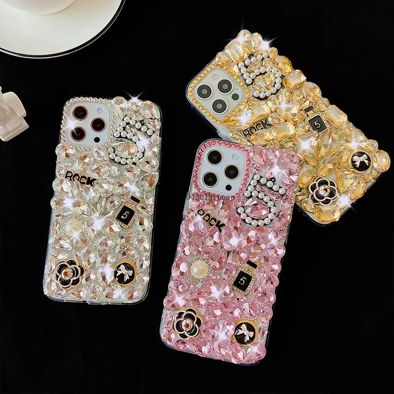 

Luxury women exclusive pearl Full of diamonds Acrylic Full Coverage For iPhone X 11 12 13 14 15 Pro Max Shockproof Phone case