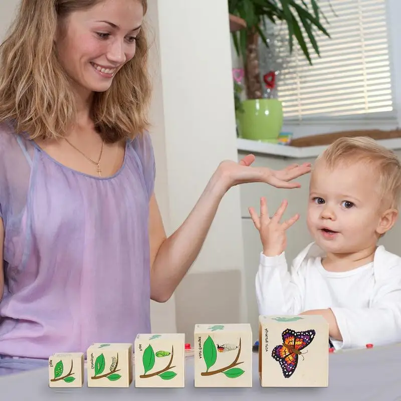 Juego de bloques de apilamiento de madera Montessori para niños, juguetes de ciclo de vida, juego de bloques de apilamiento, figura de juego