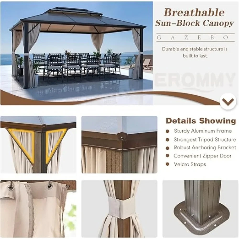 for Gazebo  Double Roof Canopy Outdoor Aluminum Frame Pergolas with Netting and Curtains for Garden Patio Lawns Parties