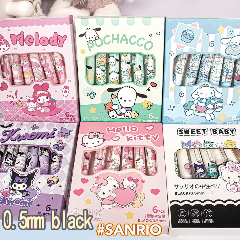 

Гелевая ручка Sanrio, 6 шт., Kuromi Pachacco Cinnamoroll Hello Kitty, Студенческая ручка для письма, офисные и школьные принадлежности, оптовая продажа, канцелярские принадлежности