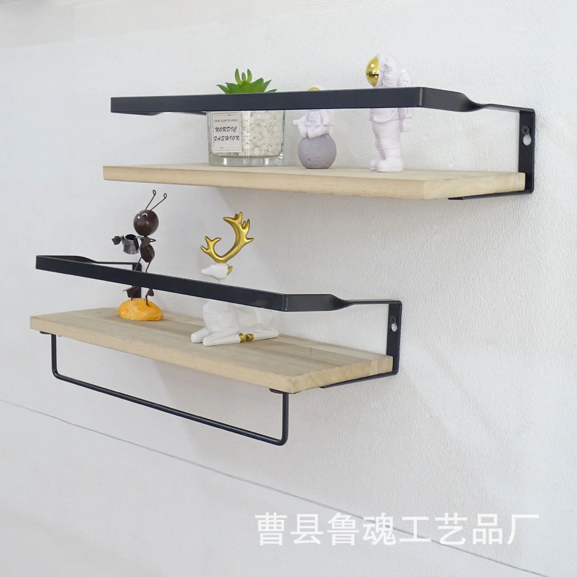 Wooden wall partition rack living room bedroom wall storage rack decorative rack bathroom towel storage