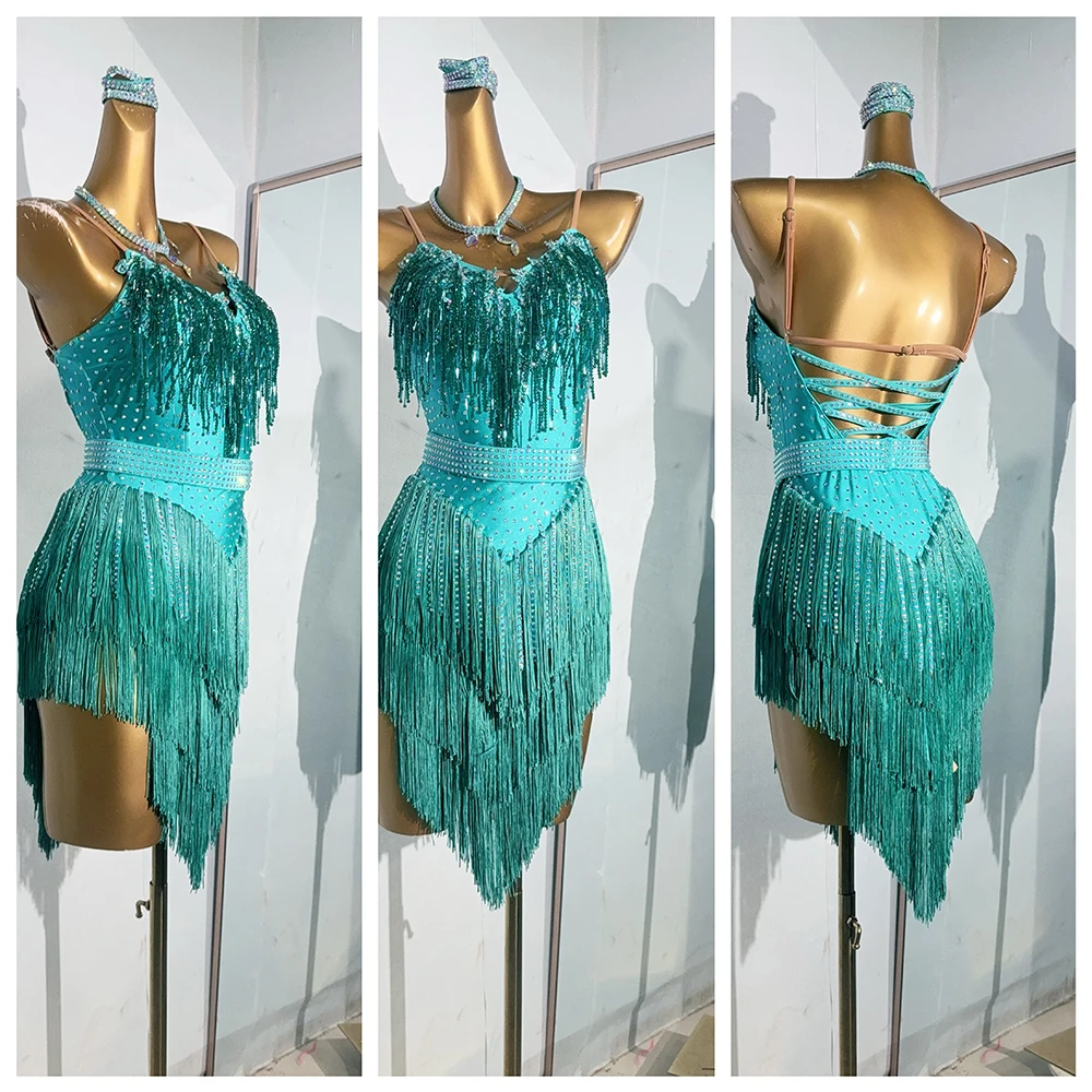 Traje de baile latino AB Stone mujer adultos niños alta gama personalizado cristal multicolor vestido de actuación de Samba
