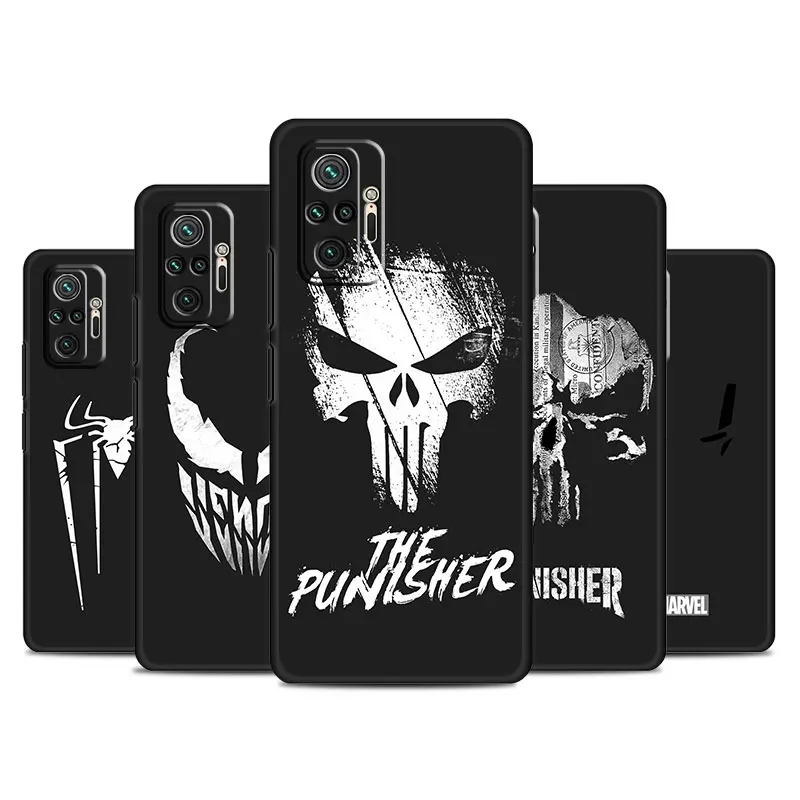 phone cases for Xiaomi Redmi Note 11 10S 9 Pro 7 8T 12 5G 12S 13Pro Plus 9S 10 5G Black funda coque Marvel Skull Venom Punishers