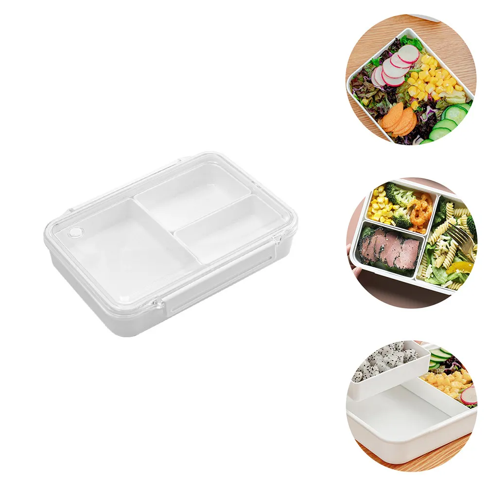 1Pcs Microwave Lunch Box White Plastic Single Layer Compartment Bento Portable Food Storage Office Work School