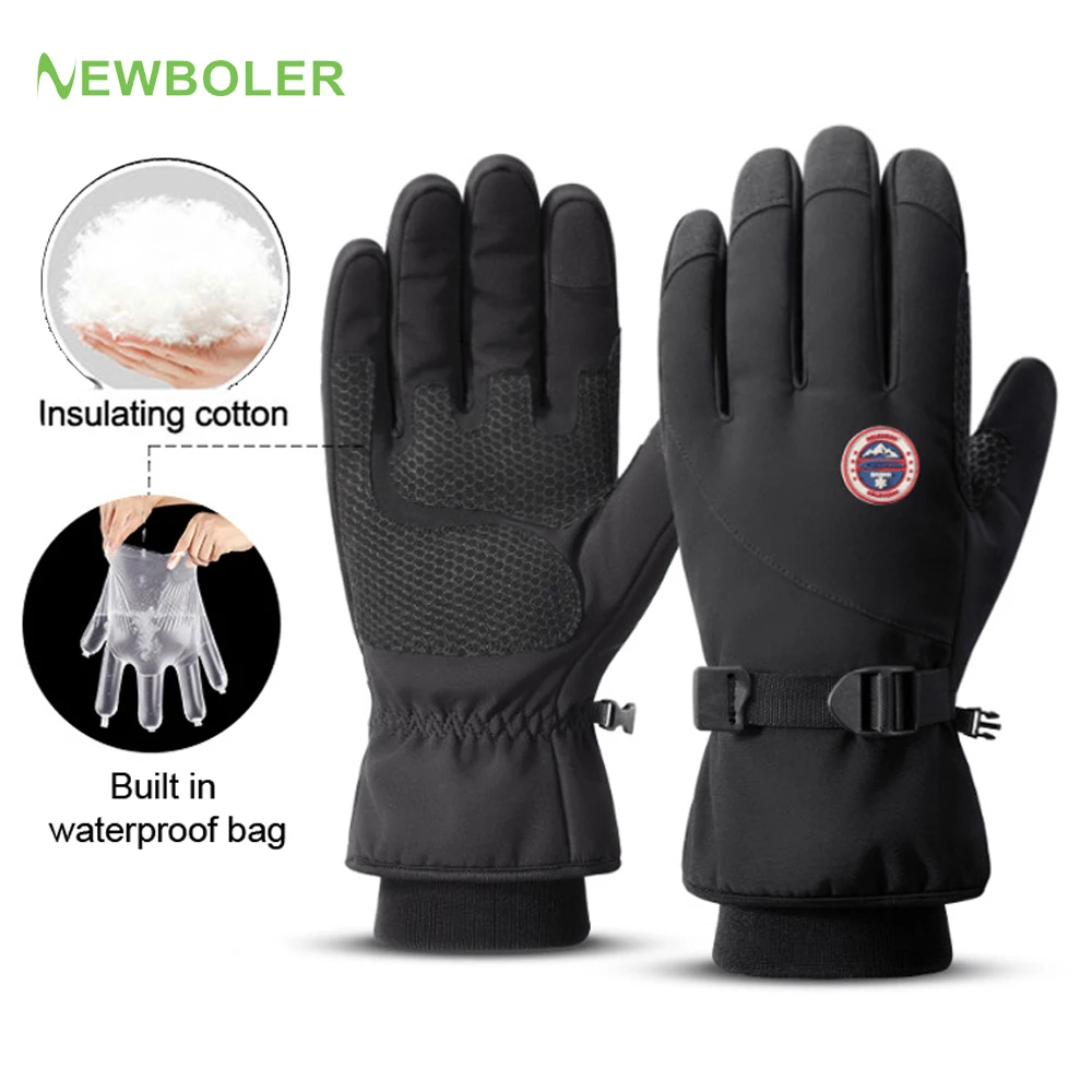 NEWBOLER Ski Gloves Motorcycle Waterproof Fleece Thermal Gloves Snowboard Snowmobile Gloves Men Women Winter Snow Bike Gloves