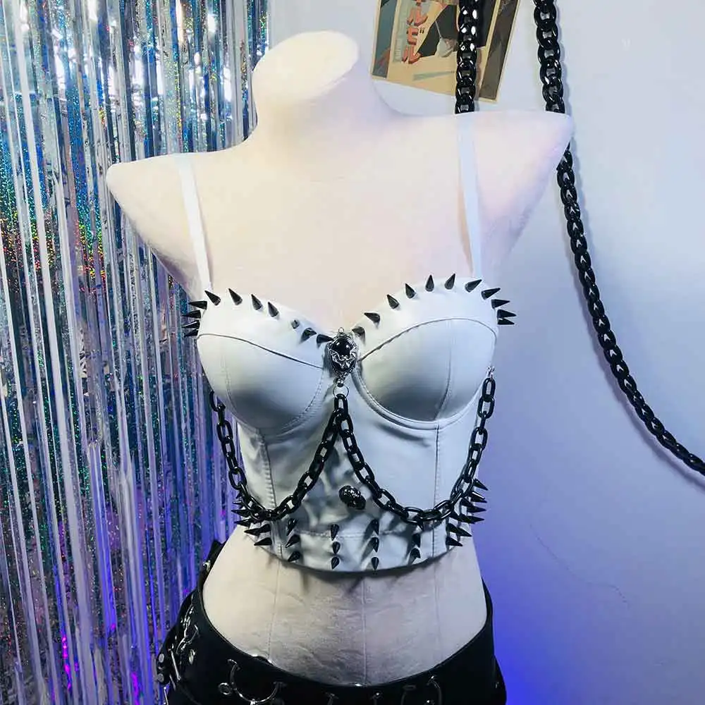 Grunge Kawaii Eco Hand Made Punk Rock Studded Rivet Gothic Harajuku Emo DIY 90s E-Girls Y2K Halter Camisole TOPS Teen Goth