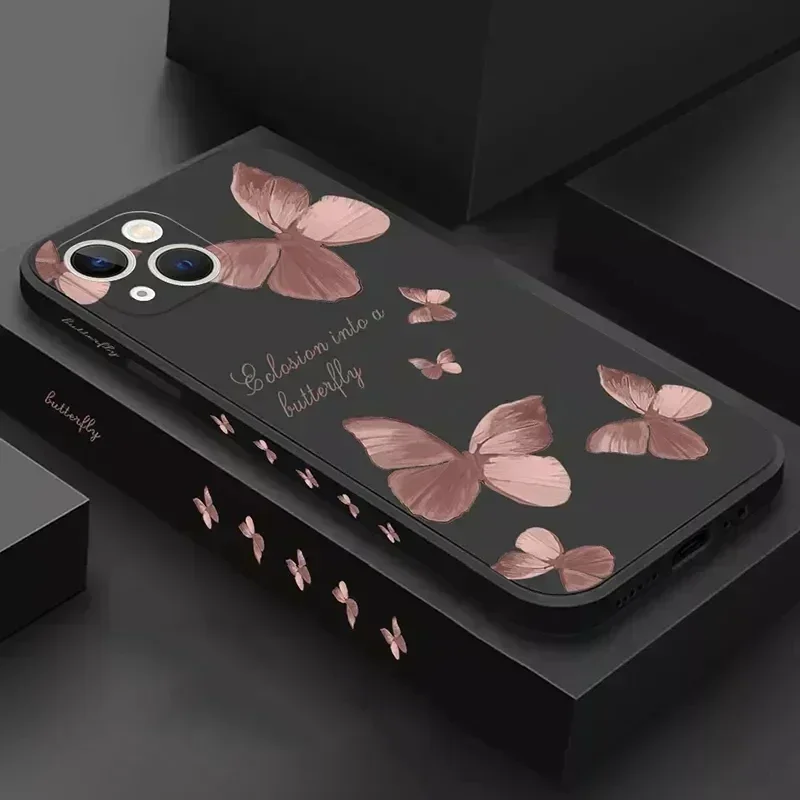 Butterfly Flower Phone Case For iPhone 15 14 Pro Max 13 12 11 XS X XR 7 8 Plus 13 Mini Shockproof Matte Soft Tpu Silicone Cover